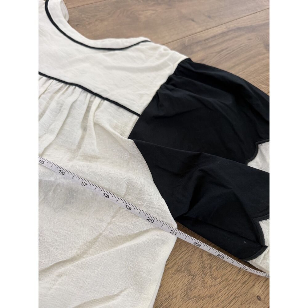 THML M NWT black white foral embroidered bubble sleeve blouse lightweight summer - Picture 7 of 9